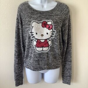 Hello Kitty Sequin Grey McBling Sanrio Kawaii Cutecore Lightweight Sweater Small